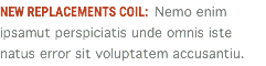 NEW REPLACEMENTS COIL: Nemo enim ipsamut perspiciatis unde omnis iste natus error sit voluptatem accusantiu.